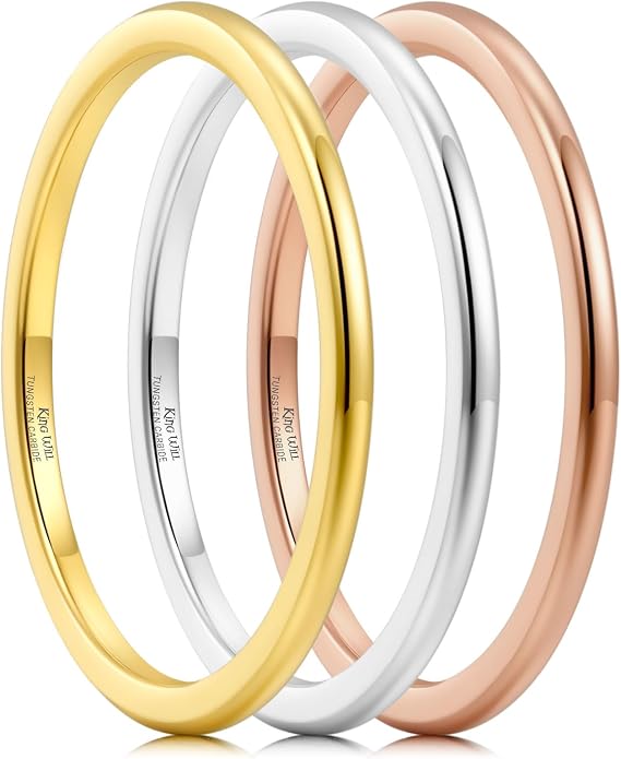 King Will Men's Women's Tungsten Carbide Ring 24k Gold Plated Rose Gold Plated Domed Polished Finish Wedding Band