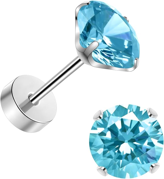 Titanium Earrings for Women Stud Earrings Cubic Zirconia Dainty Screw Flat Back Hypoallergenic Earrings for Women for Multiple Cartilage Helix Conch Tragus Piercing Jewelry for Sensitive Ears
