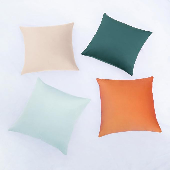 MONDAY MOOSE Decorative Throw Pillow Covers Cushion Cases, Set of 4 Soft Velvet Modern Designs, Mix and Match for Home Decor, Pillow Inserts Not Included (18x18 inch, Orange/Green)
