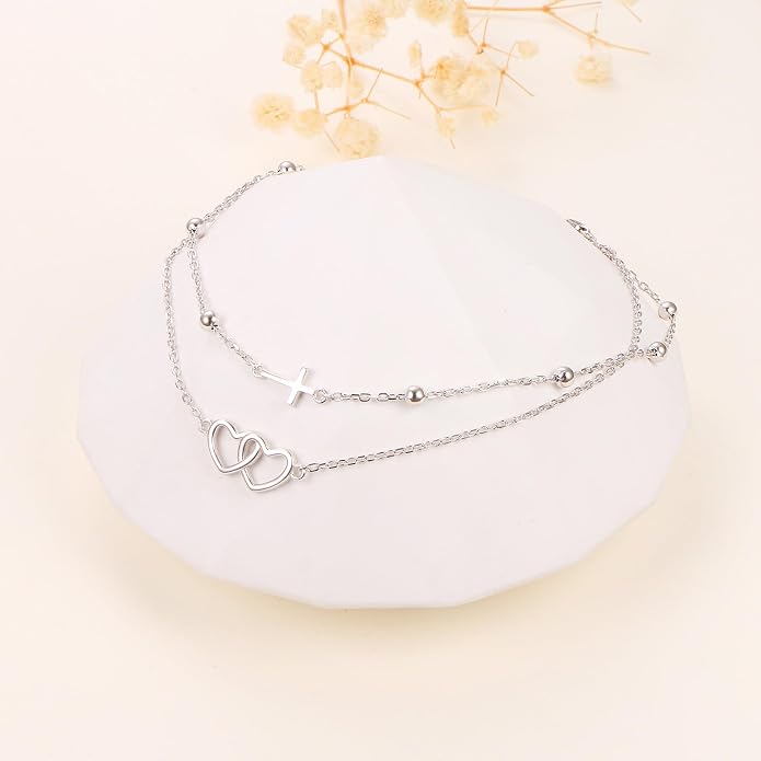Anklets for Women 925 Sterling Silver Blue Evil Eye Infinity Butterfly Adjustable Multilayer Layered Summer Beach Ankle Bracelet Foot Chain Jewelry for Women