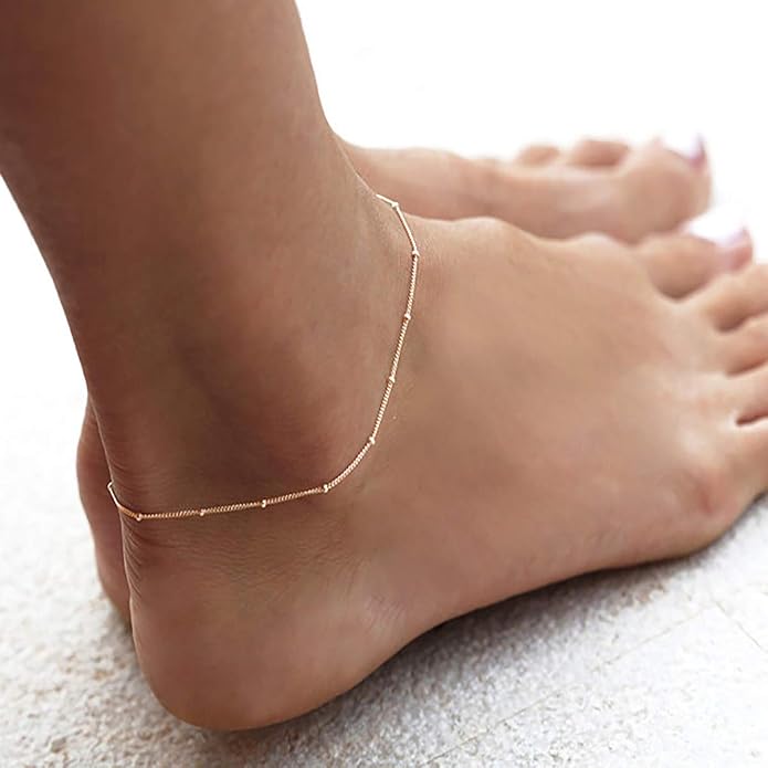 MEVECCO Anklet for Women Gold Chain 14K Gold Plated Dainty Boho Beach Summer Simple Foot Jewelry Ankle Bracelet