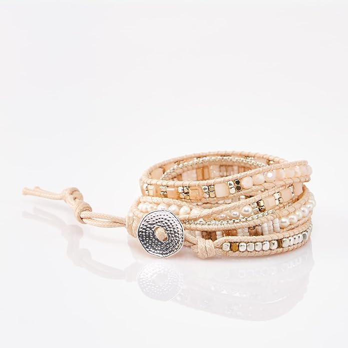 Bracelet for Women – Handmade Vegan Boho Natural Stone Layered Bracelet, Thailand Bohemian Stackable Beaded Wrap Bracelets, Summer Hippie Bracelet Stack, Fashion Jewelry Gifts