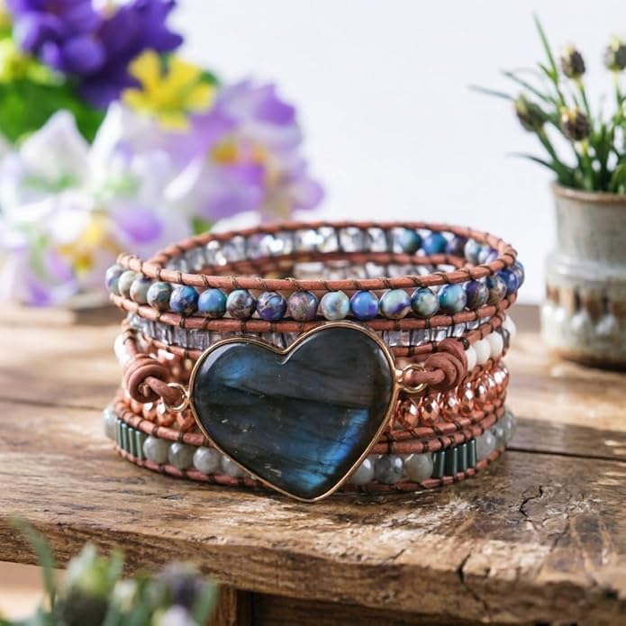 YGLINE Natural Stone Bracelet 3 Wraps Bracelet Handmade Boho Bracelet for Women Bracelet