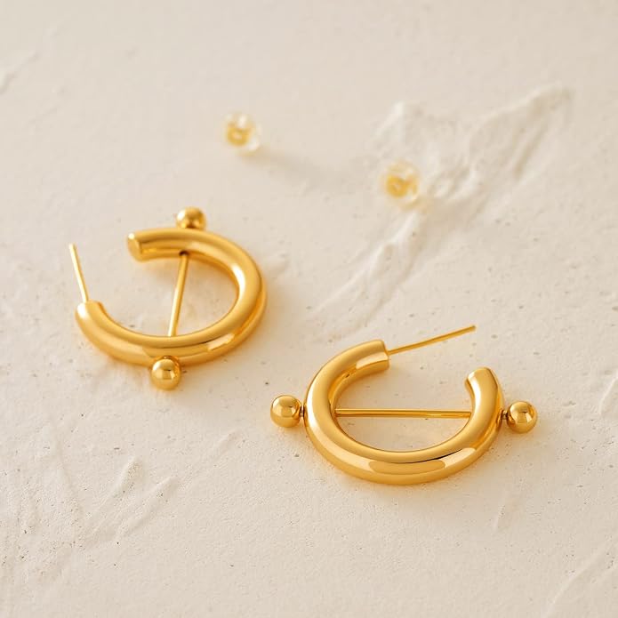 MYEARS Women Hoop Earrings Gold 14K Gold Filled Small Simple Handmade Hypoallergenic Everyday Illusion Jewelry