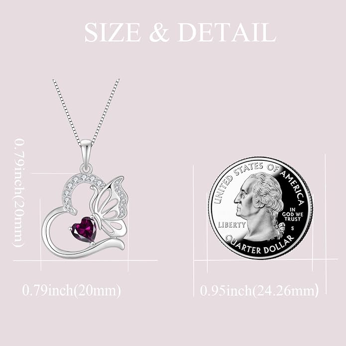 Butterfly Necklace for Women 925 Sterling Silver Heart Pendant Birthstones Jewelry Gift