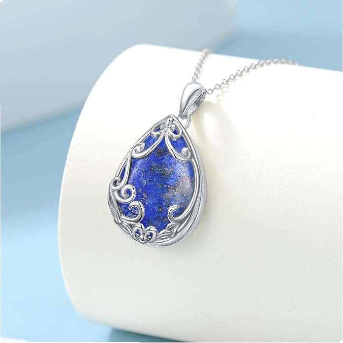 HPQQ Teardrop Necklace 925 Sterling Silver Filigree Gemstone Pendant Necklace Fine Jewelry Birthday Mother's Day Gifts for Women Her Mom