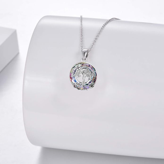 ONEFINITY Tree of Life Necklace for Women Sterling Silver Abalone Shell Crystal Tree of Life Pendant Necklace Family Tree Jewelry for Mom Daughter Sister Girls Christmas Gifts