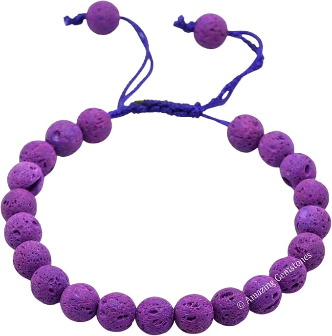 Amazing Gemstone Purple Lava Bracelet, Gifts for Men & Women - Protection Healing Crystal Bracelet - 8mm Gemstone Beaded Adjustable Bracelet, Pulseras para Hombres Mujer Stocking Stuffers