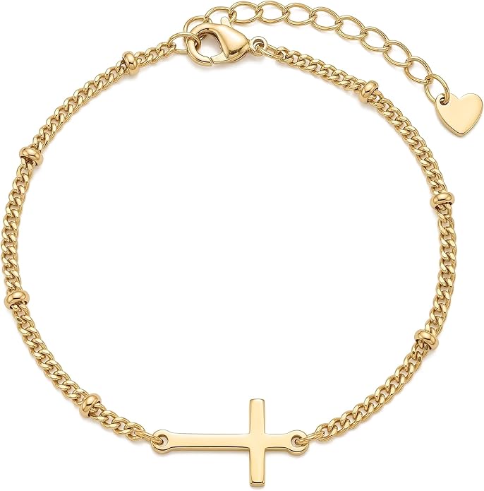 Charm Bracelet for Women Gold Trendy Non Tarnish Sideways 14K Gold Plated Simple Dainty Chain Jewelry Gift