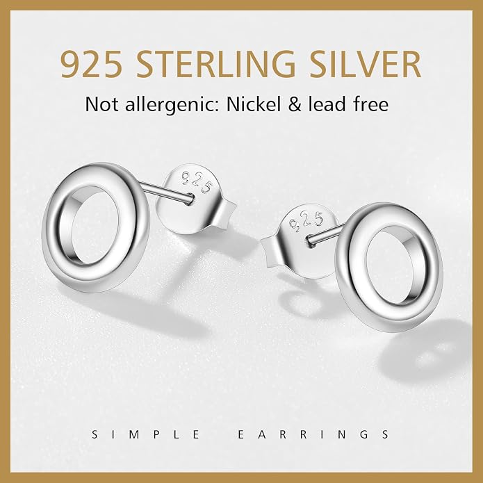 FindChic Hypoallergenic Sterling Silver Small Bar/Heart/Dot/Triangle/Butterfly/Lightning Studs Earrings Minimalist Geometric Jewelry Valentine Gifts for Women Men Girls, with Gift Box