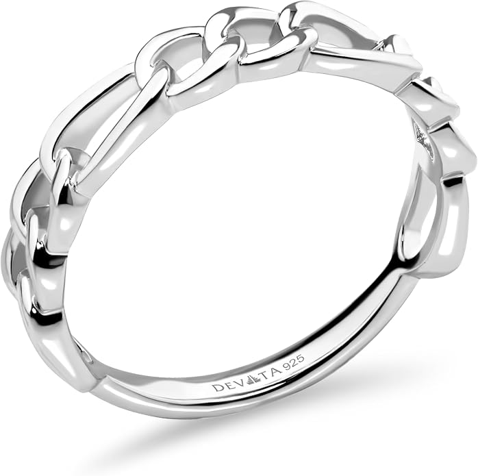 DEVATA Gold or Rhodium Plated Sterling Silver 925 – Eternity, Band Ring for Women – Heart, Knot, Clover, Infinity, Mariner, Cable, Curb, Cuban, Figaro, Daisy, Rope, Ribbed, Dome