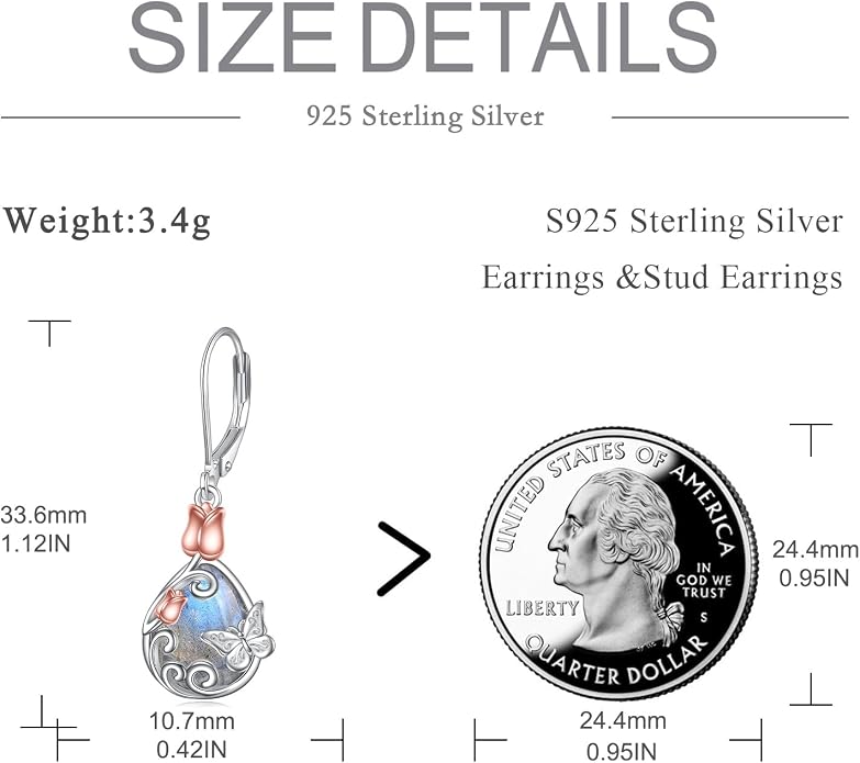 AOBOCO Teardrop Dangle Earrings for Women 925 Sterling Silver Moonstone Flower Filigree Leverback Jewelry Birthday
