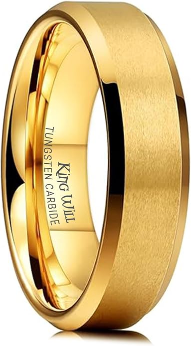 King Will Tungsten Carbide Wedding Band for Men Women-4/6/8mm Width 14K Gold Plated Tungsten Wedding Ring Matte Brushed & High Polished Style Comfort Fit Wedding Band Size 6-14