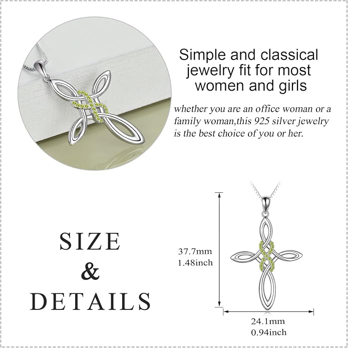 LUHE Celtic Knot Cross Necklace Sterling Silver Birthstone Polished Religious Infinity Celtics Jewelry Gifts for Women