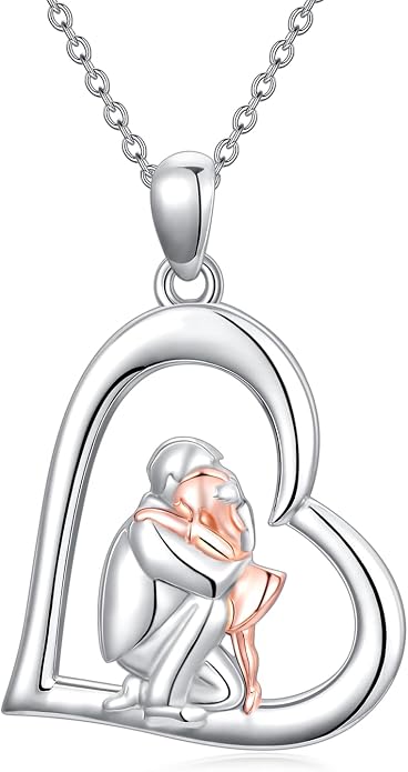 PROESS S925 Sterling Silver Daughter Heart Pendant Necklace from Dad Mom I Love You Forever Jewelry