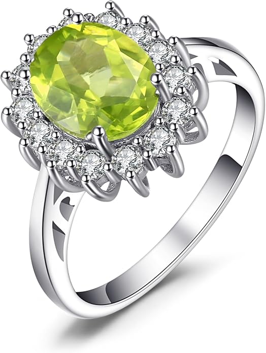 JewelryPalace Princess Diana Kate Middleton Class Gemstone Birthstone Sapphire Halo Engagement Rings for Women, Anniversary 14K White Yellow Rose Gold Plated 925 Sterling Silver Promise Rings for Her