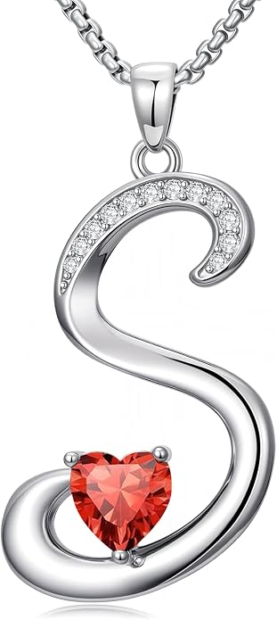 Birthday Gifts for Women Alphabet A to Z Initial Birthstone Pendant Necklaces for Women - 18k White Gold Plated Personalized Name Jewelry Anniversary Graduation Gifts for Wife Her Daughter Girlfriend(with Gift Box)