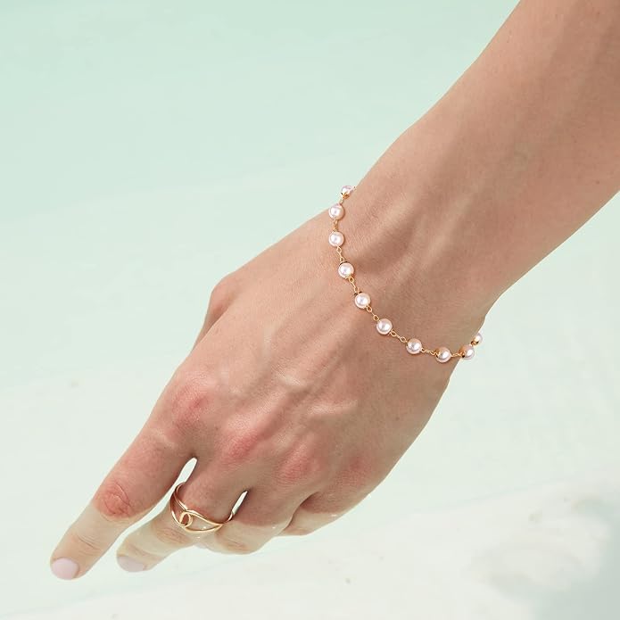 Dremmy Studios Gold Bracelet for Women 18K Gold Plated Dainty Paperclip Cubic Zirconia Disc Coin Star Cable Satellite Bead Pearl Simple Boho Minimalist Stacking Layered Link Jewelry Gift