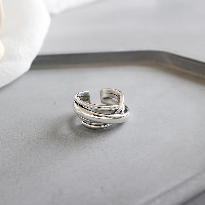 925 Sterling Silver Ring Minimalist Adjustable Rings Band Handmade Rings for Women Girls