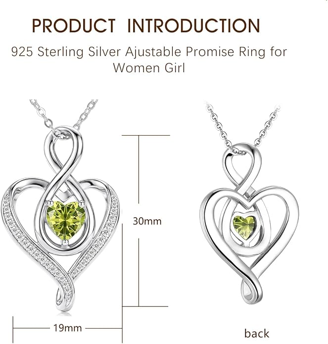 Birthstone Necklace for Women Heart Necklace S925 Sterling Silver Infinity Love Birthday Gifts for Mom Women Wife Girlfriend