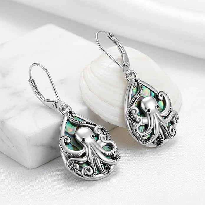 Octopus Earrings for Women Octopus Tentacle Earrings Sterling Silver Ocean Kraken Sea Animal Drop Dangle Jewelry Gift