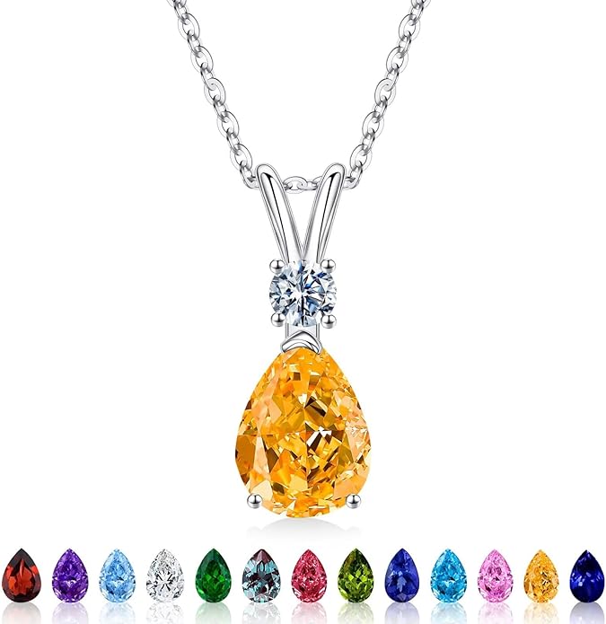 Iefil 925 Sterling Silver Birthstone Necklaces for Women - Teardrop Birthstone Jewelry, Anniversary Birthday Gifts for Women Wife Her