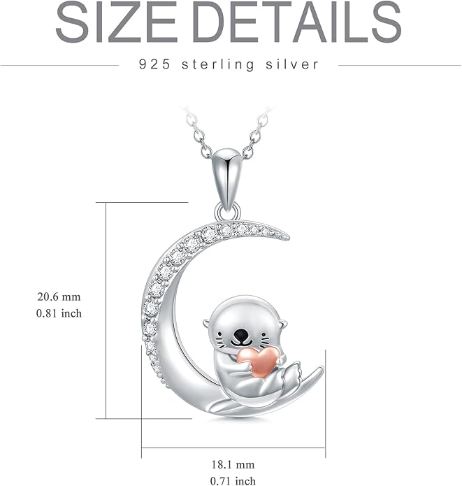 PROESS Animal Birthstone Necklace 925 Sterling Silver Otter/Axolotl/Hippo/Elephant/Dachshund/Monkey/Red Panda Pendant Necklace Animal Birthstone Jewelry Gifts for Women