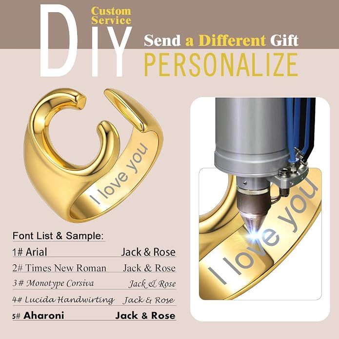 KeyStyle Bold Initial Letter Rings Adjustable, GoldChic Jewelry Women Gold Statement Ring Personalized Engraved Women’s Open Signet Ring for Party (Gold, White Gold, Black)