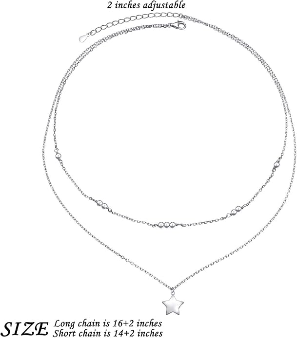 Layered Choker Necklaces for Women S925 Sterling Silver Circle/Heart/Cross/Star Multi Layered Necklace Handmade Bead Chain Adjustable Jewelry for Birthday