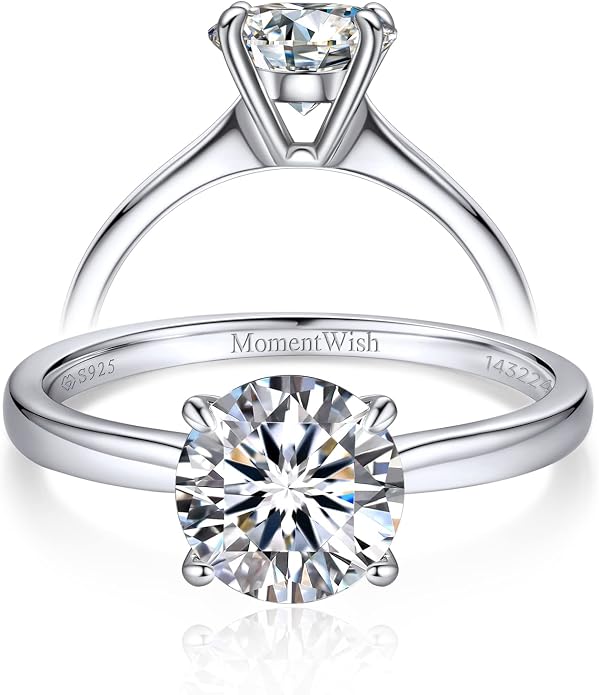 MomentWish Engagement Ring for Women, 1-2 Carats Moissanite Rromise Ring, D Color VVS1 Moissanite Wedding Ring 925 Sterling Silver Solitaire Rings