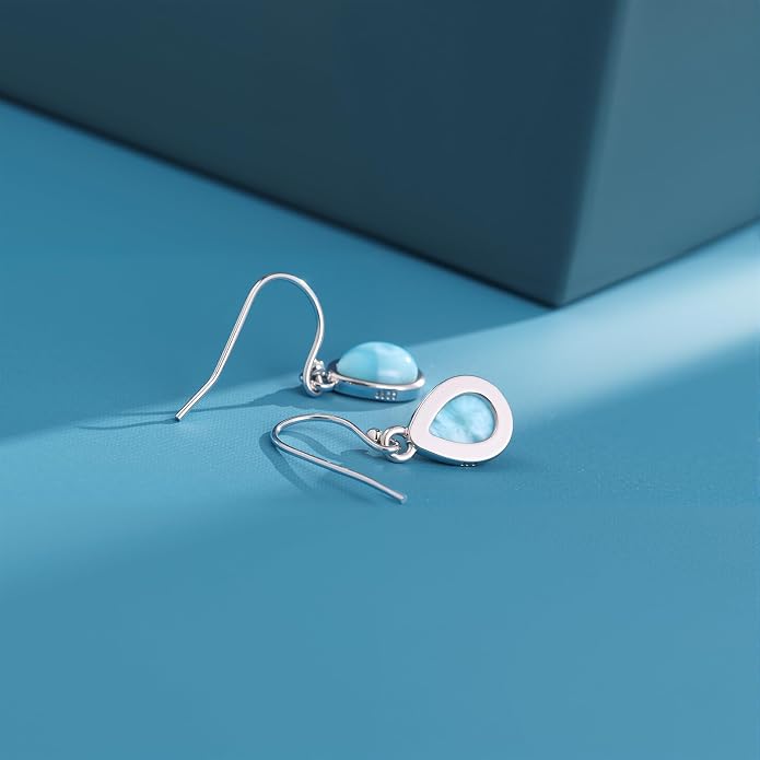 Larimar Dangle Earrings, 925 Sterling Silver Gemstone Larimar Drop Earrings for Women