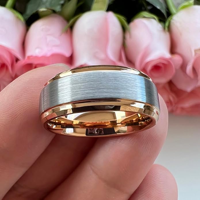 TUTISS 6mm 8mm Tungsten Rings for Men Women Fashion Engagement Wedding Bands Brushed Finish Stepped Beveled Edges Comfort Fit
