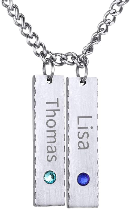 GOLDCHIC JEWELRY Personalized Birthstone Name Necklaces for Men Women, Engraved Family Names Necklace with Birthstone Vertical Bar Necklace, Pendant for Husband/Father/Grandma/Wife Birthday Gifts