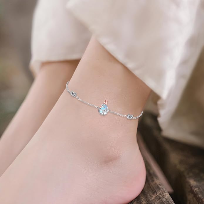 AOBOCO 925 Sterling Silver Anklet for Women Crystal Butterfly Dragonfly Evil Eye Ankle Bracelet Ankle Summer Beach Jewelry Gifts