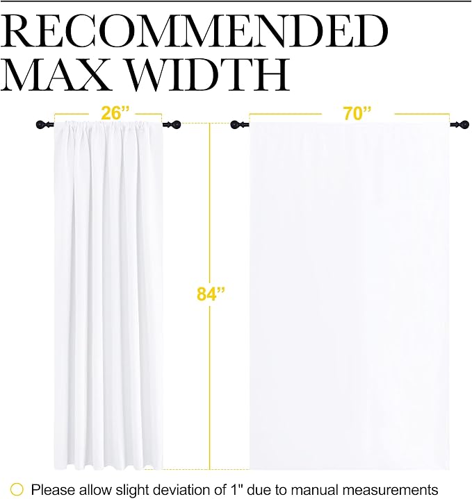 NICETOWN White Curtains, 50% Light Blocking Curtain Panels for Bedroom, Home Decoration Easy-Care Solid Rod Pocket Draperies/Drapes, Window Covering for Kitchen (2 Panels, 70 by 84, White)