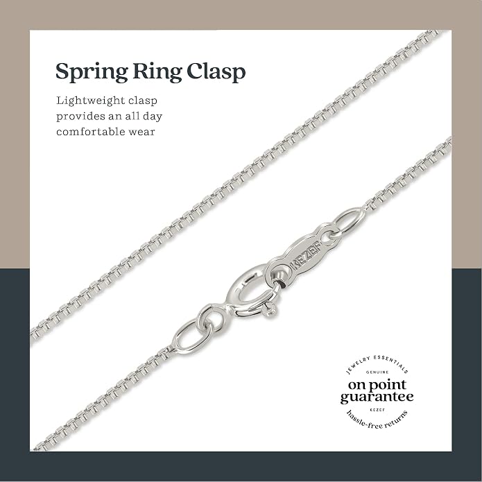 KEZEF 925 Sterling Silver Box Chain Necklace for Women & Men, 0.7mm Thin Chain Necklace, Available in Sterling Silver, Gold Plated & Rose Gold Plated Finishes, Made in Italy