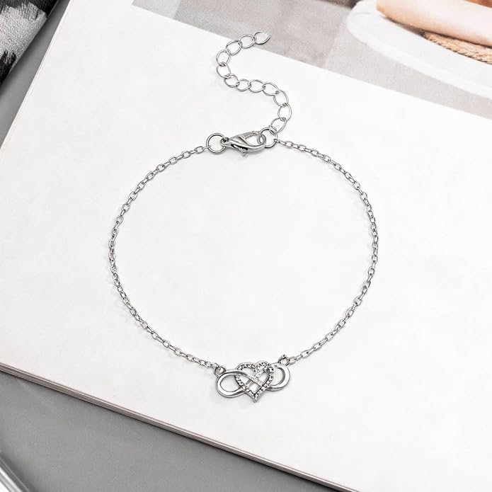 Infinity Heart Anklet for Women, Silver Dainty Ankle Bracelet Adjustable Minimalist Foot Jewelry, Romantic Beach Vacation Gift
