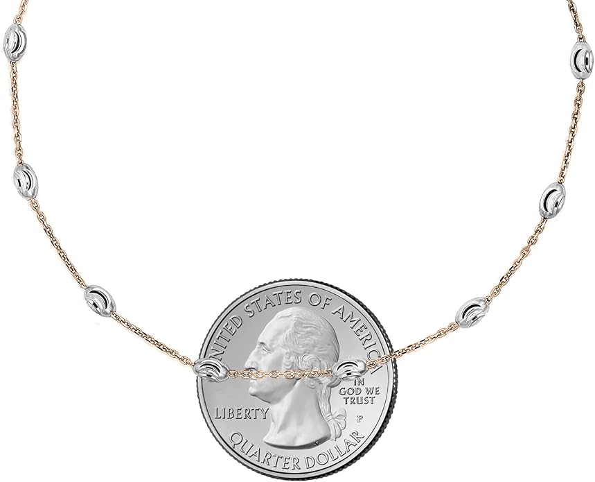 Savlano 18K Gold Plated Over 925 Sterling Silver Station Oval Moon Bead Anklet Chain For Women. Silver, Gold, Rose Gold - Made in Italy Comes With a Gift Box