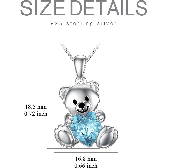 PELOVNY Teddy Bear Necklace for Women 925 Sterling Silver Bear/Highland Cow/Fox/Cat/Axolotl Birthstone Necklace Christmas Birthday Jewelry Gifts for Mom Daughter Wife Sister