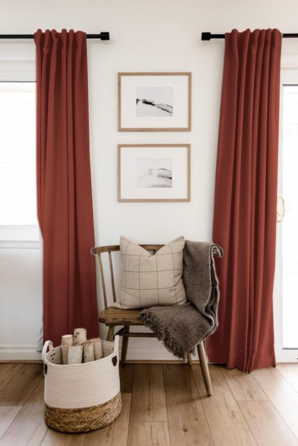 100% Blackout Shield Linen Blackout Curtains for Bedroom 96 Inches Long, Back Tab/Rod Pocket Living Room Drapes, Thermal Insulated Blackout Curtains 2 Panels Set, 50" W x 96" L, Terracotta