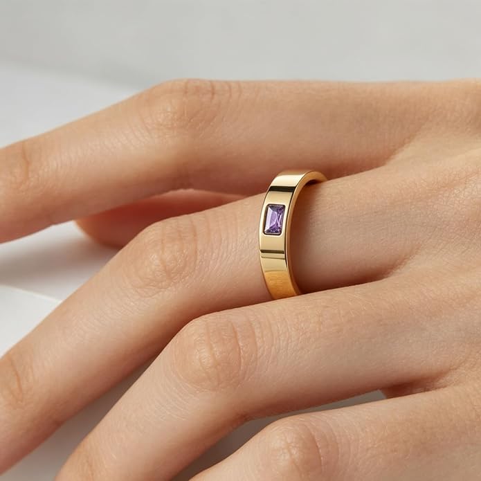 Birthstone Rings for Women 14K Gold Plated Stackable Band Non Tarnish Gold Rings Hypoallergenic Anniversary Mother's Day Christmas Gift for Her