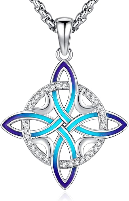 Pentagram Necklace Sterling Silver Triple Moon Goddess/Celtic Knot Witches Knot/Ankh/Sun and Moon/Hecate/Lilith/Santa Muerte/Tetragrammaton Pendant Necklace Pagan Wiccan Magic Egyptian Amulet Jewelry for Women Men