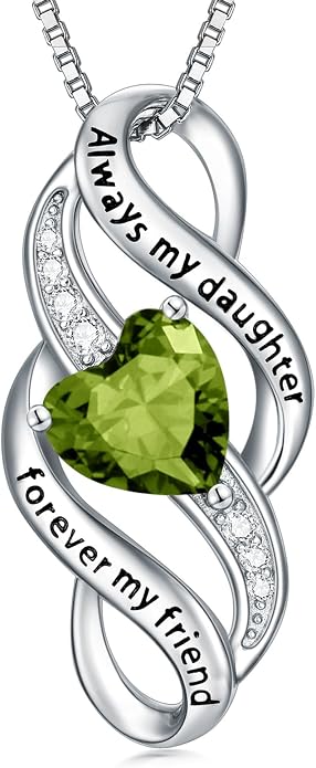Daughter Necklace 925 Sterling Silver Always My Daughter Forever My Friend Infinity Necklace to Daughter Birthday Gift from Mom with 12 Birthstones