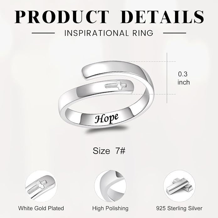 BEILIN 925 Sterling Silver Inspirational Jewelry Rings Adjustable Ring Personality Encouragement Gift for Teens Women