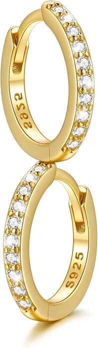 SILVERCUTE 925 Sterling Silver Huggie Hoop Earrings for Women,Hypoallergenic Small Hoop Earrings Lightweight Silver/14K Gold Hoops Cartilage Earrings for Women,8/10/12mm