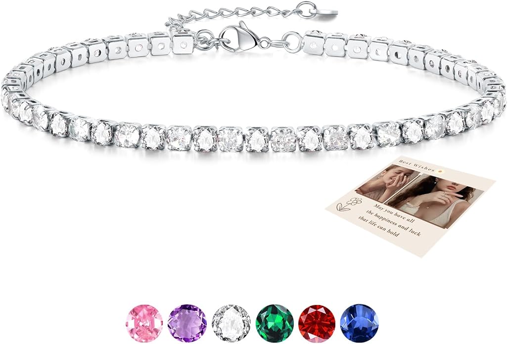Sfoni Ankle Bracelet for Women, Adjustable Slider Anklet Sparkling Cubic Zirconia Summer Ankle Chain Anniversary Birthday Graduation Jewelry Gift for Women Men with Gift Card & Box