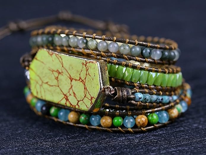 Women Wrap Bracelets Boho Natural Stone Jasper Turquoises Strand Bracelet Jewelry Collection