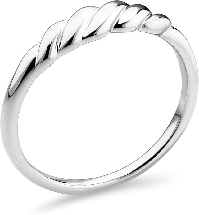 DEVATA Gold or Rhodium Plated Sterling Silver 925 – Eternity, Band Ring for Women – Heart, Knot, Clover, Infinity, Mariner, Cable, Curb, Cuban, Figaro, Daisy, Rope, Ribbed, Dome