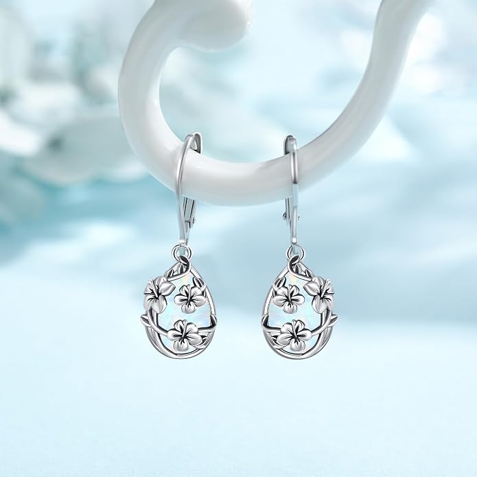 Flower Earrings 925 Sterling Silver Flower Teardrop Leverback Dangle Earrings Jewelry Gifts for Women Girls