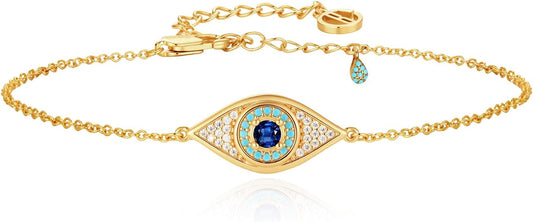 Cicy Bell Womens Evil Eye Anklet 18k Gold Plated Brass Zirconia Trendy Adjustable Dainty Round Vacation Ankle Bracelets Jewelry Gifts